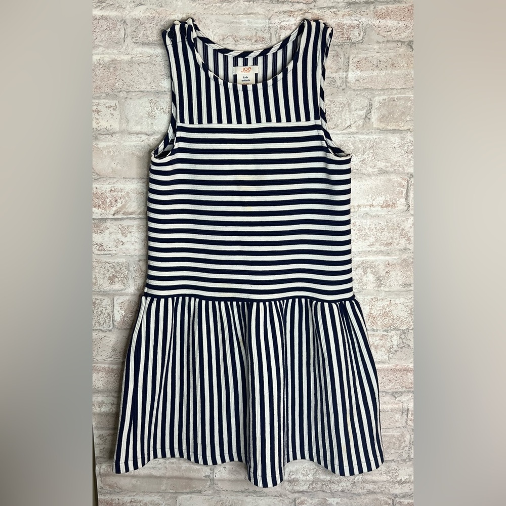 Joe Fresh Navy & White Striped Sleeveless Dress Size m/m 8 (Girl)
